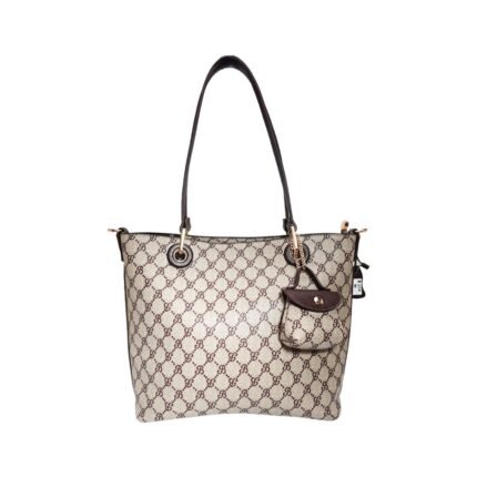Women Monogram pattern Shoulder Tote Bag + ( Beige & Brown Colourn )