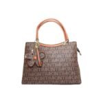 Premium Pattern Women Handbag With Metal Handle + ( Dark Brown Colour )