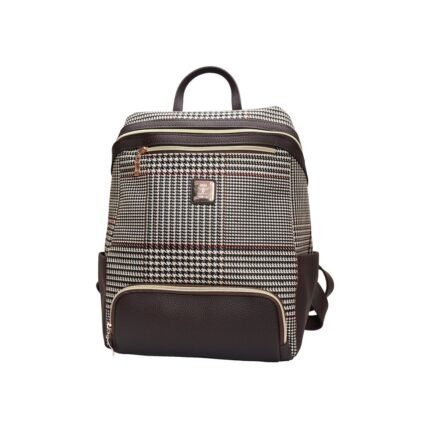 Women Check Pattern Leather Backpack Bag