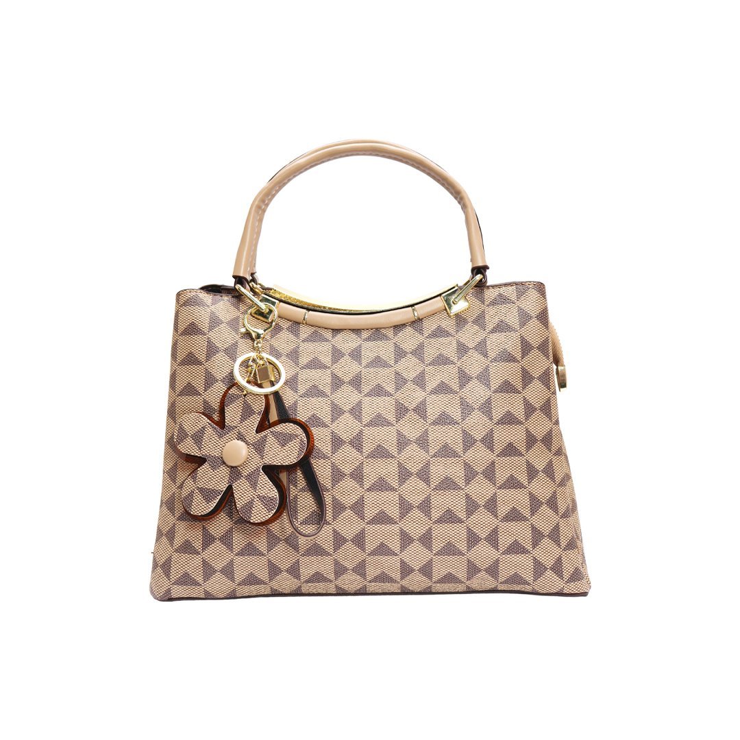 2026/09/1000032621.jpg Premium Pattern Women Handbag With Metal Handle+ ( Brown Colour ) - Image 1